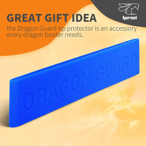 Blue Paddle Tip Protector Silicone Guard For IDBF Approved Paddles, shown close-up with embossed 'DRAGON GUARD' text.