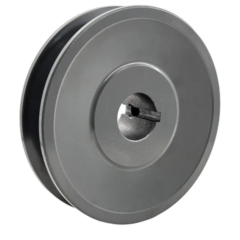 Top Tier Cast Iron V Belt Pulley With 7/8 Inch Bore And 3.95 Inch OD Single Groove Sheave shown from the side for shop drives.