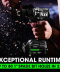 Beast Mode 24V Brushless Cordless Drill Driver Kit With One Half Inch Chuck 750 Inch Pounds Torque Two Speed Two Point Five Amp Hours Batteries And A 160W Fast Charger used for drilling a wooden plank