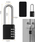 4 Digit Outdoor Waterproof Long Shackle Padlock Set No Key Needed 2 Pack Weatherproof Black Padlocks dimensions illustration