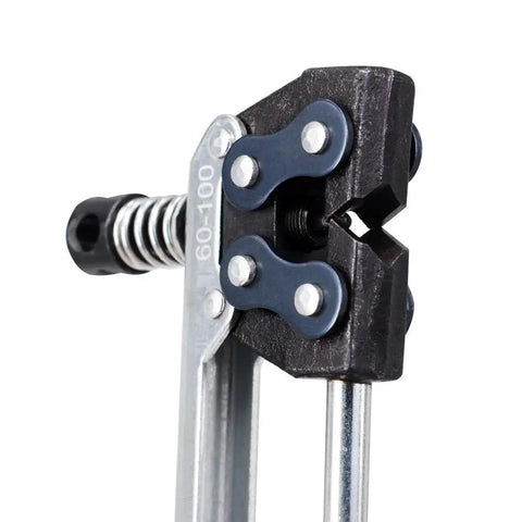 Close-up of Beast Heavy Duty 60 To 100 Roller Chain Breaker Cutter Tool Detacher Splitter with steel components and spring mechanism.