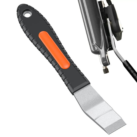 Bike Brake Pad Spreader Tool For Disc Brakes Caliper Compression Piston Press Tool Piston Pusher For Quick Pad Replacement shown with orange and black handle.