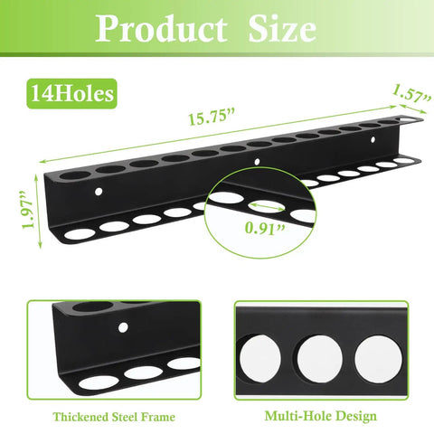 Wall Mount Screwdriver And Pliers Organizer With 14 Holes Heavy Duty Hand Tool Rack product dimensions and design features