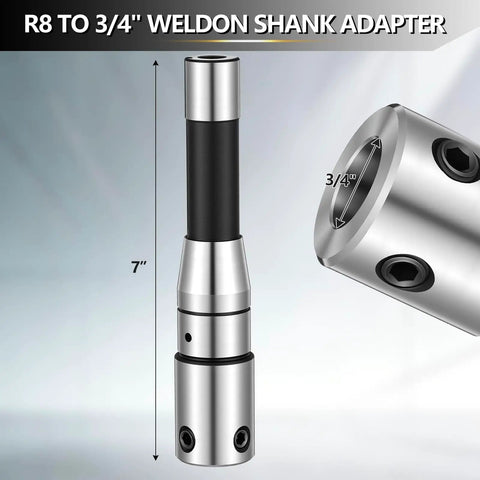 Annular Cutter Arbor Adapter R8 to Three Quarter Inch Weldon Shank showing dimensions and details