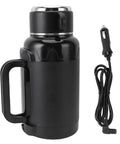 Road Ready Car Electric Kettle Forged From 304 Stainless Steel Features Anti Dry Burn Tech Heats Up Quick For Truckers Brewing Strong Coffee Without The Drama On Highway Runs, with handle and power cord.