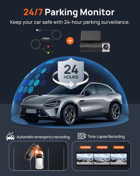 2.7K Front Dash Cam With Optional Rear Camera For Cars Featuring Sony IMX335 Sensor showcasing 24-hour parking protection