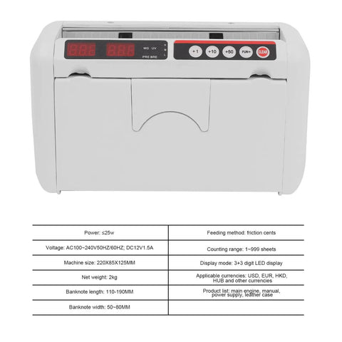 Portable Battery Powered Bill Counter With UV And MG Detection, 800 Bills Per Minute, Rechargeable Money Counter machine