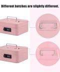 Steel Cash Box Safe With Combination Lock Pink Money Safe Box With Removable Coin Tray Medium Size 7.87 By 6.30 By 3.54 Inches Durable Steel Construction For Home Office Travel Security