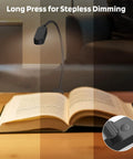 Clip On Rechargeable Book Light Set 2 Pack For Bedtime Or Late Night Reading showing dimmable lamp on open book