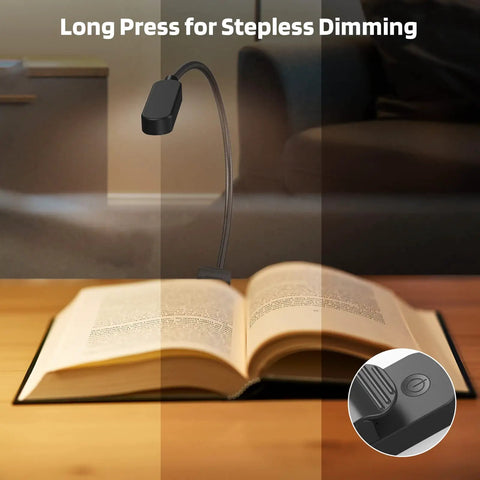 Clip On Rechargeable Book Light Set 2 Pack For Bedtime Or Late Night Reading showing dimmable lamp on open book