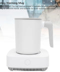 Next Level Smart Mug Warmer And Portable Beverage Cooler With Intelligent Temperature Control, white mug on a heating base.