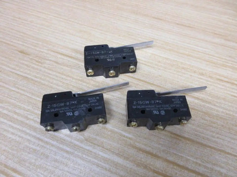 Snap Action Micro Switch 15 Amp Spdt Hinge Lever Hardcore Construction Aluminum Panel Heavy Duty Screw Terminal Mount, three units shown.