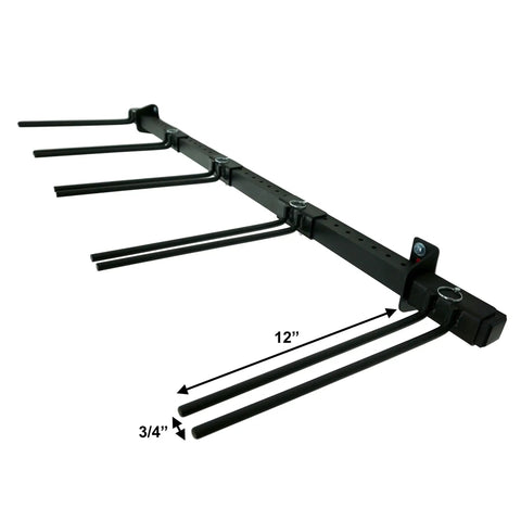 Heavy Duty Wall Mount Ski Storage Rack designed to hang ten pairs of skis and poles, 12 inch long steel arms.
