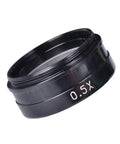 0.5X Barlow Lens For Stereo Microscope Big Attachment Objective Lens Doubles Your Magnification And Extends Working Distance For Industrial Microscopy With C Mount Camera Compatibility 10X To 300X Display Range, black metal side view