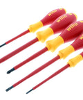 Five Piece 1000 Volt Insulated Slotted And Phillips Screwdriver Set With SoftFinish Cushioned Grips Pro Electrician Grade