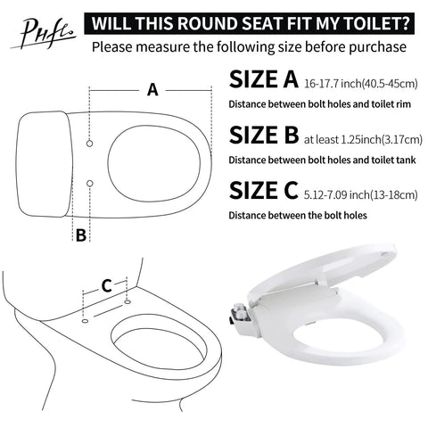 Diagram showing dimensions for Dual Nozzle Manual Bidet Seat For Round Toilets, Non Electric, with bolthole measurements.