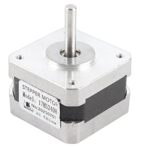 17HS2408 4 Wire Stepper Motor Quiet High Torque Nema 17 Servo Unit, compact and metallic design for printers and CNC machines.