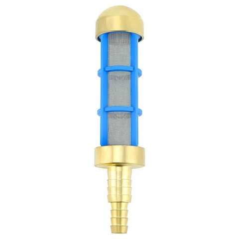 "Pro Grade Heavy Duty Water Hose Filter For Three Quarters And Five Eighths Inch Hoses, Brass Suction Strainer With 400 Stainless Mesh And Nylon Frame"