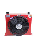 Red Aluminum Hydraulic Oil Cooler With Plate Fin Heat Exchanger Industrial Fan Cooler for high efficiency cooling front view