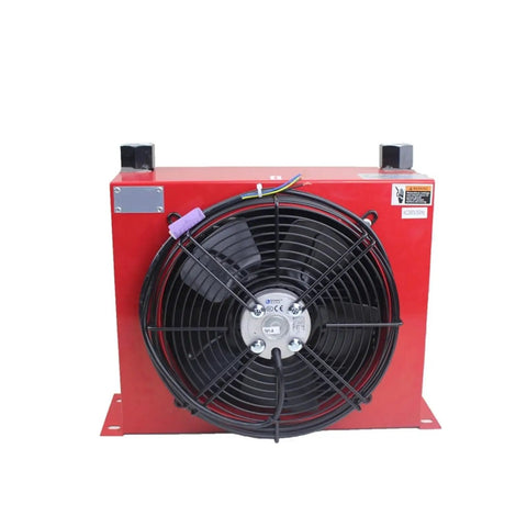 Red Aluminum Hydraulic Oil Cooler With Plate Fin Heat Exchanger Industrial Fan Cooler for high efficiency cooling front view