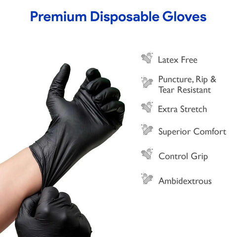 Black Nitrile Disposable Gloves 4 Mil Thick 200 Pack Latex Free For Medical Surgical Cleaning Food Prep Tattoo Pro Grade Grip