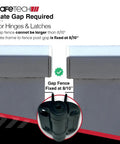 Heavy Duty Self Closing Gate Hinges With Adjustable Spring Tension For Smooth Pool Safety And Kid Proof Latching On Any Square Post Or Aluminum Fence Setup In Black, showing gap requirements at 8/10".