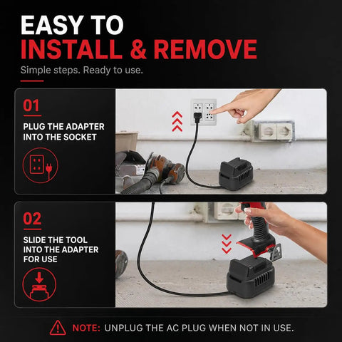 Hella Solid 500W AC To DC Converter Compatible With Milwaukee M18 Cordless Tools 120V To 18V adapter installation steps.