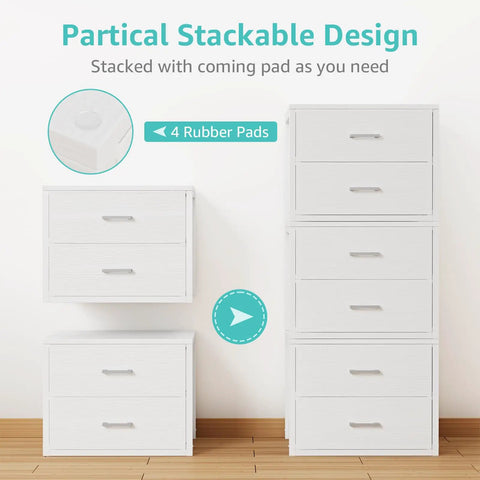 Stackable Fabric Storage Drawers 2 Pack White Closet Organizer Keep Your Setup Tight With Space Saving Folding Bins Heavy Duty Rubber Pad No Hassle Modern Style For Bedroom