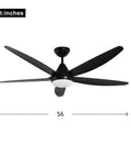Indoor Ceiling Fan With 56 LED Lights, 5-Blade Black Fan With Remote, Quiet Motor, Reversible Multi Speed, Easy Install