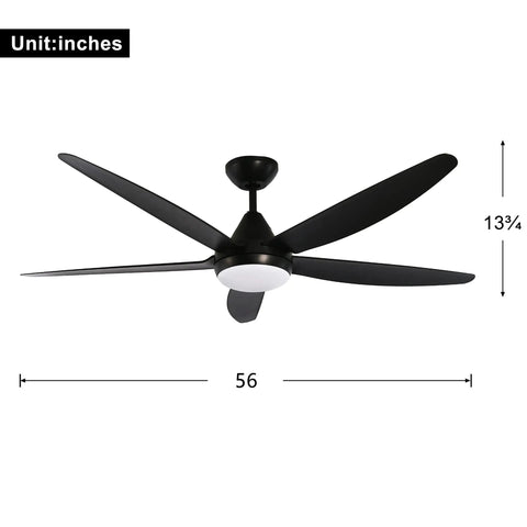 Indoor Ceiling Fan With 56 LED Lights, 5-Blade Black Fan With Remote, Quiet Motor, Reversible Multi Speed, Easy Install