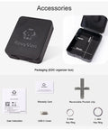 Accessories of Dope 700 Lumen USB C Rechargeable EDC Flashlight With Dual Power And Multifunctional Sidelight including a black box and key rings.