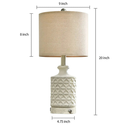 20 Inch Set Of 2 Cozy Farmhouse Ceramic Table Lamps With 3 Way Dimmable Touch Control White Nightstand Lamps For Bedroom And Living Room End Table Bedside Lighting