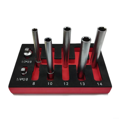 Heavy Duty Chrome Vanadium Socket Head Set With Three Eighth Inch Drive Extra Long 120mm Reach Six Piece Metric Sockets