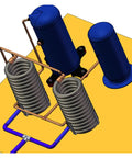 Heavy Duty Tube In Tube Coaxial Condenser For Heat Pump Water Heaters Featuring Top Shelf Heat Exchange Efficiency Built Tough For Extended Service Life And Reliable Zero Hassle Commercial Operation with dual coils and blue fittings.