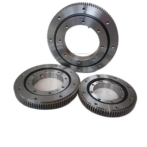 Top Tier Ball Slewing Ring Bearing With External Gears And Four Point Contact For Smooth As Butter Turntable Rotation Built Like A Tank For Job Site Heavy Machinery 011450, showing three different sizes.