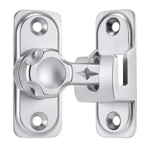 Straight Up No Nonsense Premium Zinc Alloy Barn Door Lock featuring dual angle mounting for outside gates shed enclosures bedroom doors silver security latch detail.