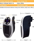 Side view and front view of 350W white plug-in mini heater with digital temperature display and air outlet, suitable for compact spaces.