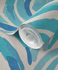 Close-up of rolled Modern Animal Print Pvc Free Professional Wallpaper featuring smooth matte linen finish in blue tones.