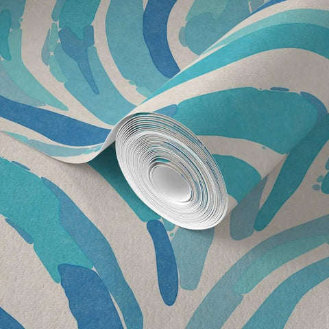 Close-up of rolled Modern Animal Print Pvc Free Professional Wallpaper featuring smooth matte linen finish in blue tones.