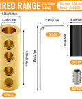 Five Piece Four Hole 6 AWG 80A Brass Wire Splice Connectors Kit dimensions and contents shown with wrench and insulation sleeves.