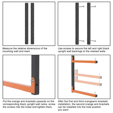 Heavy Duty Wall Mount Lumber Rack With Nine Level System Holds 1080 Lb For Garage Wood Storage Six Pack orange bracket installation guide