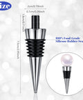 Wine bottle stopper (front view): stainless steel with black ribbed silicone seal and conical tip.