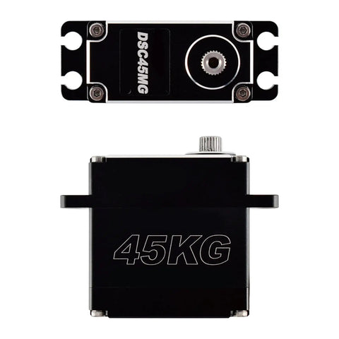Pro Grade Heavy Duty Digital Steering Servo DSC45MG 45kg Torque Metal Case top and side view for RC builds