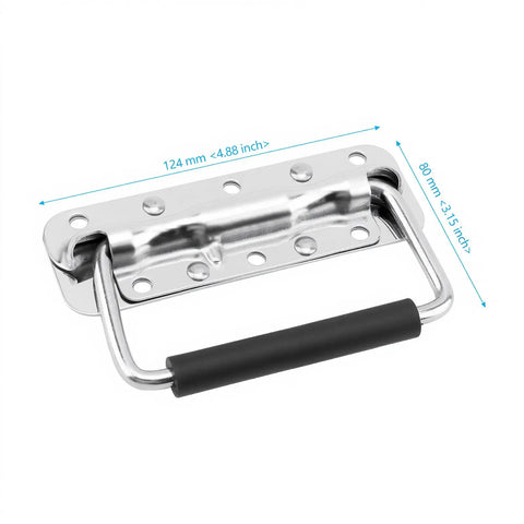 Heavy Duty 8 Pack Spring Loaded Case Handles With Rubber Grip, Folding Surface Mount Chest Hardware For Flight Bags And Speaker Cabinets, Silver Cast Iron Construction Built Like A Tank For Road Warriors