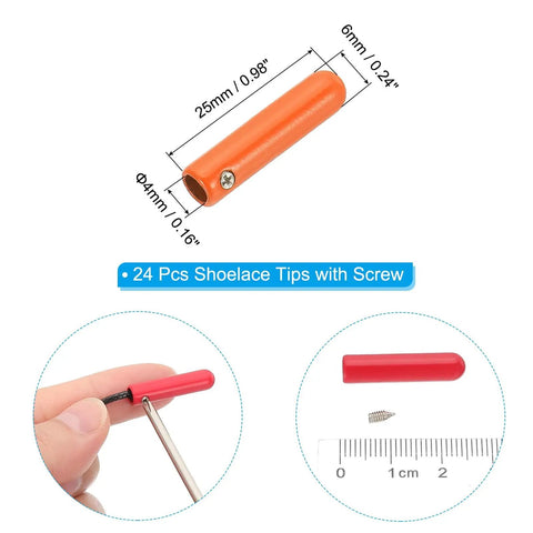 Beefy 24 Pack Alloy Shoelace Tips With Screws 25mm End Caps Orange For DIY Shoestrings Replacement Aglets Durable And Easy To Install