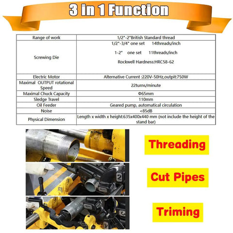 Heavy Duty 220 Volt Electric Pipe Threader Machine Real Workhorse For Cutting And Threading One Half To Two Inch Pipes With Self Oiling System For Quick Pro Jobs