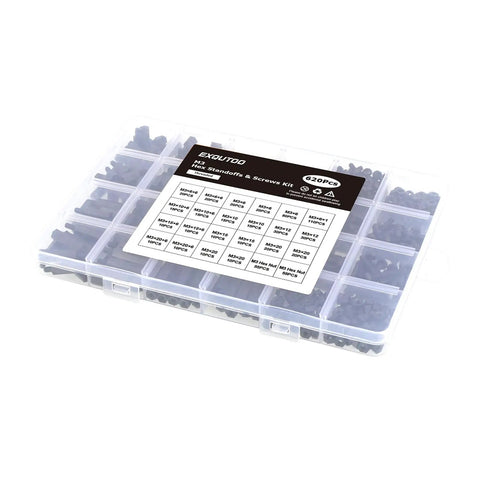 Heavy Duty 620 Piece M3 Hex Standoff And Nylon Screw Assortment Kit Featuring Male Female Spacers Lock Washers and Hex Jam Nuts in organizer box.