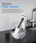 Bonus TDS tester in glass of water on kitchen counter for Chewable Nugget Ice Maker Countertop 44 Lbs Per Day Pebble Sonic Ice Machine
