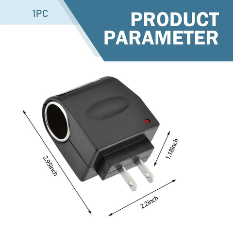 Dead Set Reliable 220V AC To DC Power Converter Waterproof Flame Retardant Cigarette Lighter Adapter with dimensions 2.95x2.2x1.18 inches.
