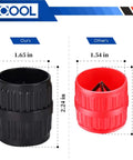 Comparison of two pipe reamer and deburring tools highlighting size differences and features for fast clean prep.